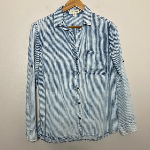 Anthropologie Cloth & Stone L Piper Denim Chambray Striped Button Down Size S - Picture 1 of 11